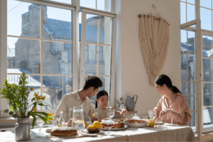 Family eating healthy food